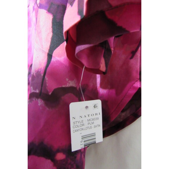 Natori Pink Floral Satin Canyon Lotus V Neck Split 3/4 Sleeve Shirt Size XS NWT - Picture 4 of 5